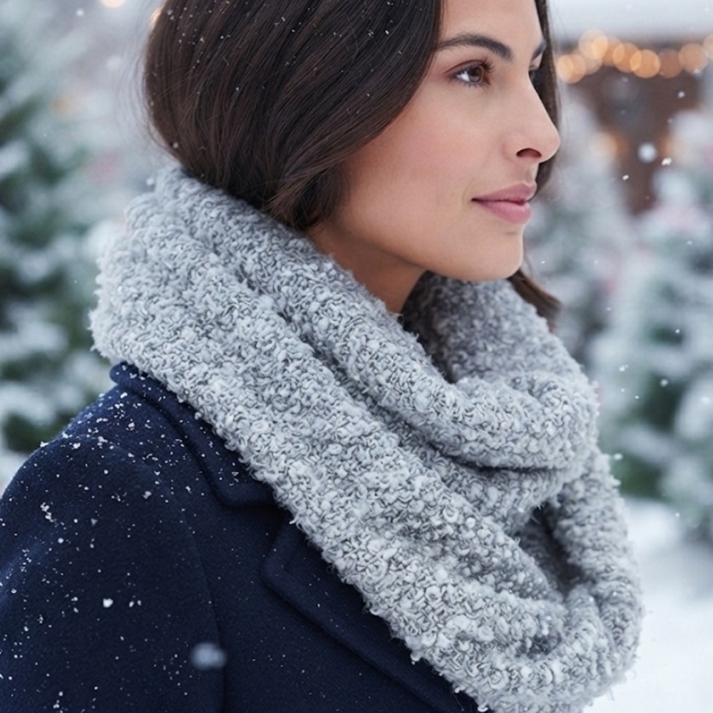 Cozy Gray Bouclé Infinity Scarf Sweater Accessory